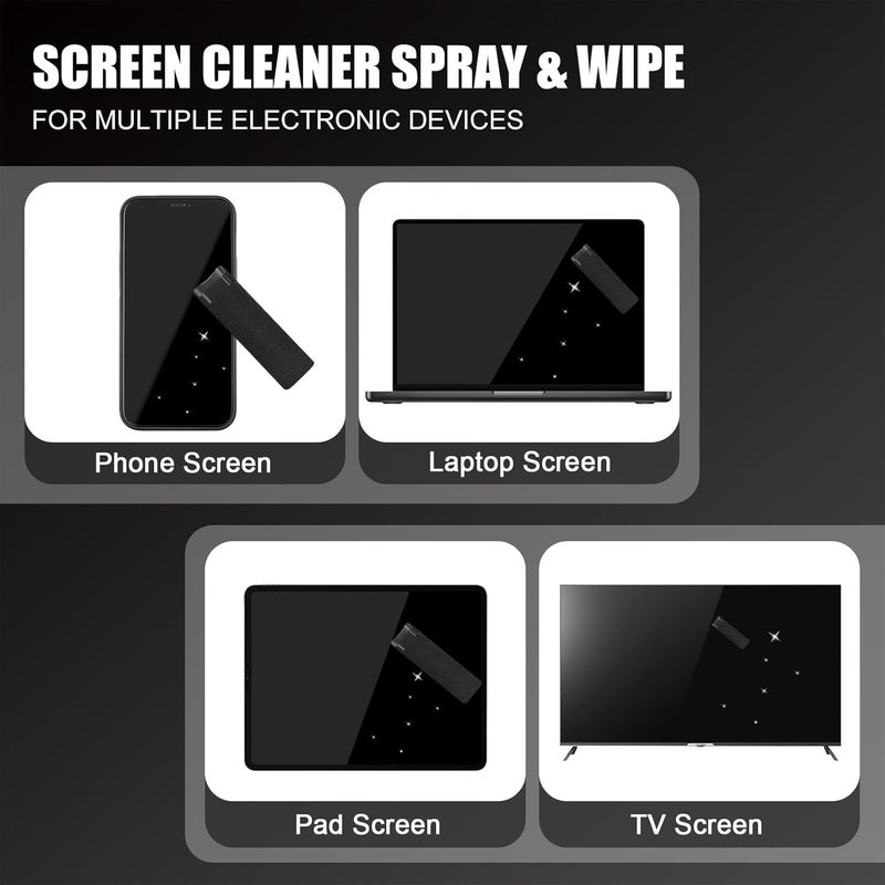 walrfid 2 Pack Car Screen Cleaner, Computer Screen Cleaner Spray and Wipe, Laptop Cleaning Mist Kit for Electronic iPad, iPhone, Phone, MacBook, TV, Monitor, Tablet Display, with Graffiti Case, Black - Image 5